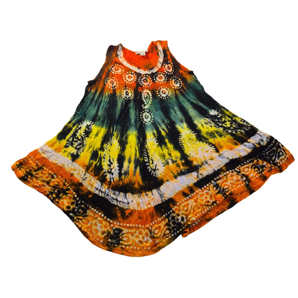 Cute Options Tie Dye Batik Tank Dress Women Free Size Boho Festival Resort India